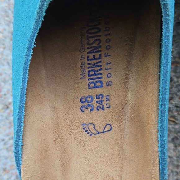 Birkenstock Amsterdam Turquoise Teal Suede Clogs Mules Size 38 - Picture 11 of 14